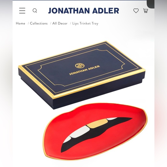 Jonathan Adler Red Lip Trinket Tray with Gold Rim